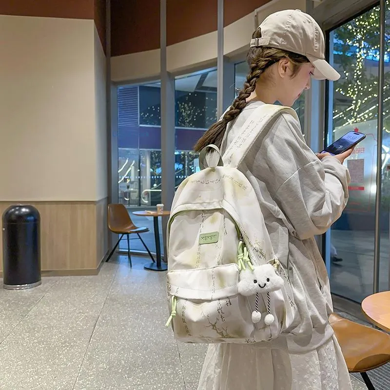 XIANGSU Nylon Backpack Unisex Pink/Gray/Dark Green/Light Green/Blue-12