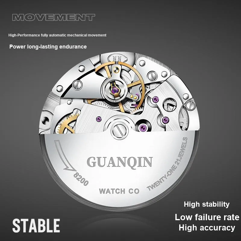 GUANQIN Automatic Mechanical Movement Stainless Steel Strap Watch Men's Watches Gray Dial-10