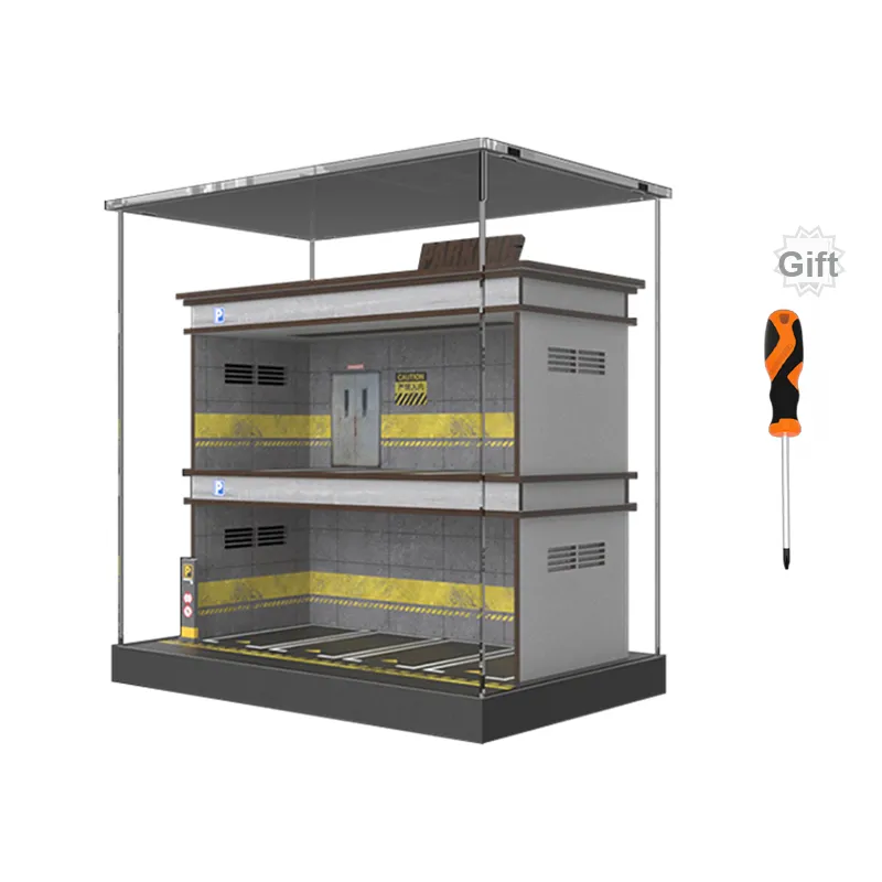CARMCK 1/64 Model Car Parking Lot, Triple Layer Realistic Car Scenario, With Light, Acrylic Cover Model Accessories-3