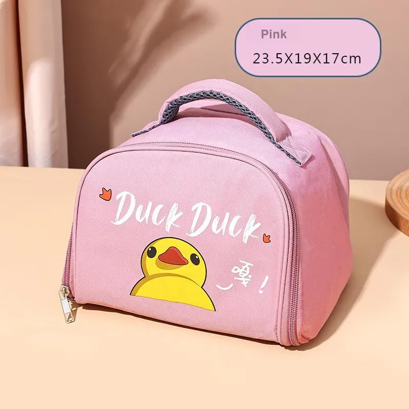 Qifeng Water-Resistant Oil-Proof Student Portable Lunch Box Insulated Bag Blue Yellow/Pink/Blue-6