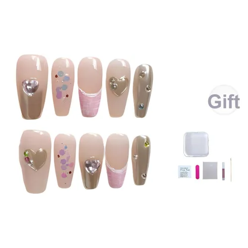 A Few More Cute Ручной работы Сердце Magic Mirror Rich Heiress False Nail Trapezoidal Длинный Золотой Телесный Французский