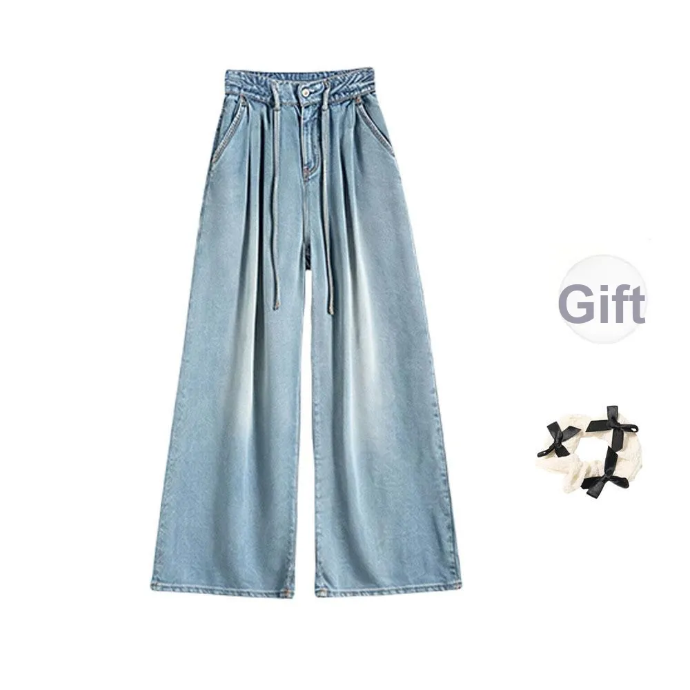 TORIGHT Jeans Women's Nostalgic Blue+Bowknot Hair Tie Comes With
