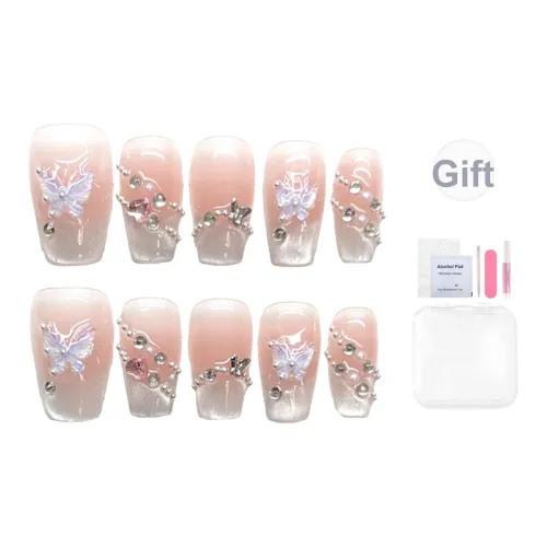 YUNYUEQIAO Кошачий глаз Ледяной кристалл 3D-эффект Бабочка False Nail Короткий балерина Розовый Градиентный