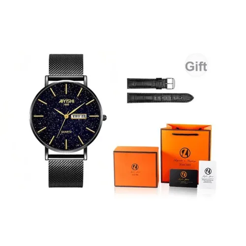 AIYISHI Leisure Collection Кварцевый механизм Металлический ремешок Часы Унисекс Черный циферблат