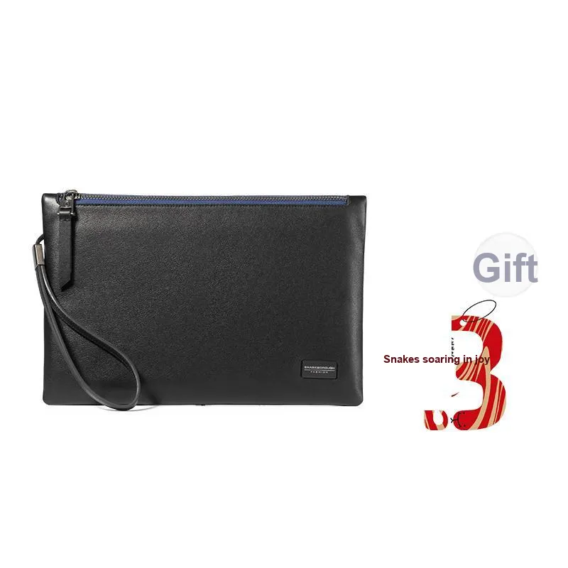 Sharkborough Cow Leather Clutch Zip Bag, Clutch Coin Purse, Cell Phone Pouch Men's Black