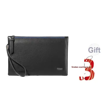 Sharkborough Cow Leather Clutch Zip Bag, Clutch Coin Purse, Cell Phone Pouch Men's Black