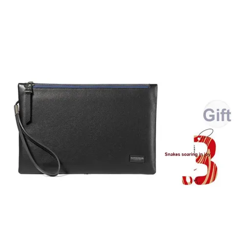 Sharkborough Cow Leather Clutch Zip Bag, Clutch Coin Purse, Cell Phone Pouch Men's Black