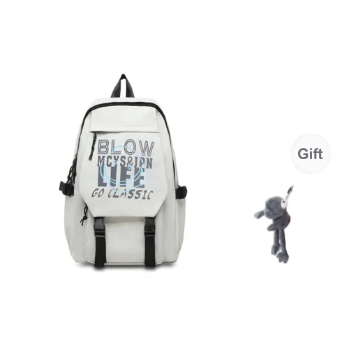 URBAN FOREST Nylon Backpack Unisex White Letter/White Smiley Face/Black Letter/Black Smiley Face