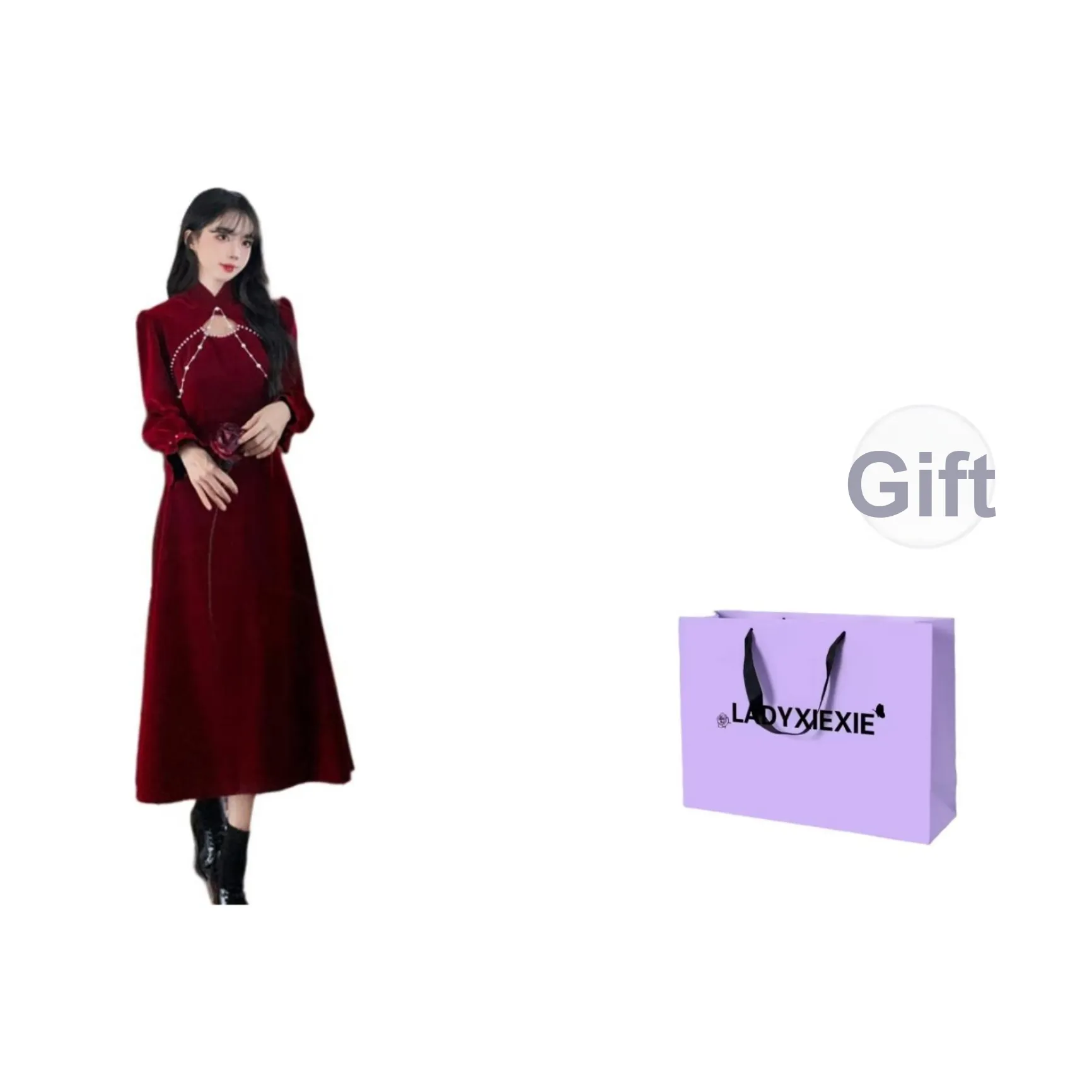 LADYXIEXIE Red Женские Длинные Платья с Длинными Рукавами