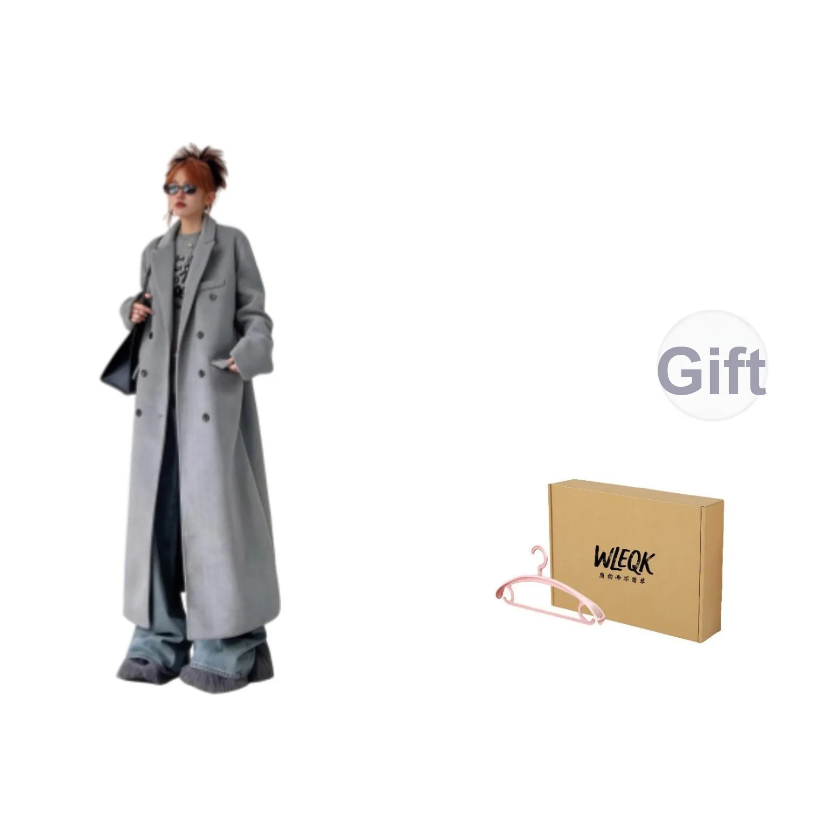 WLEQK Смешанное Серое Женское Пальто