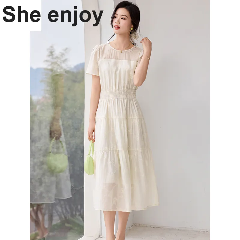 She Enjoys Short Sleeved Dress Women's White-4