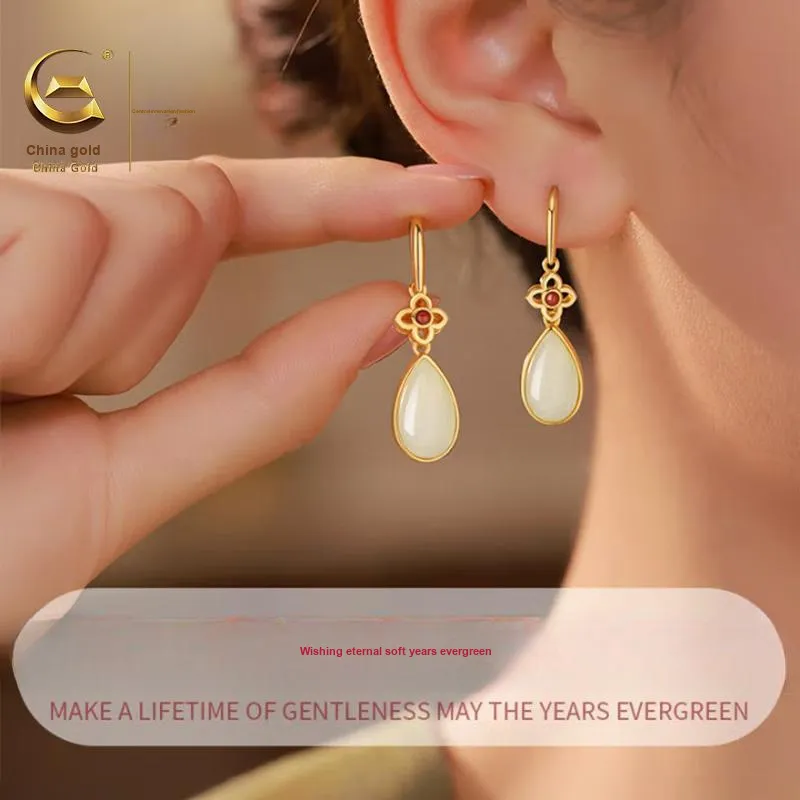 Central Fashion Hetian Jade Earrings Green Jade Women's-3