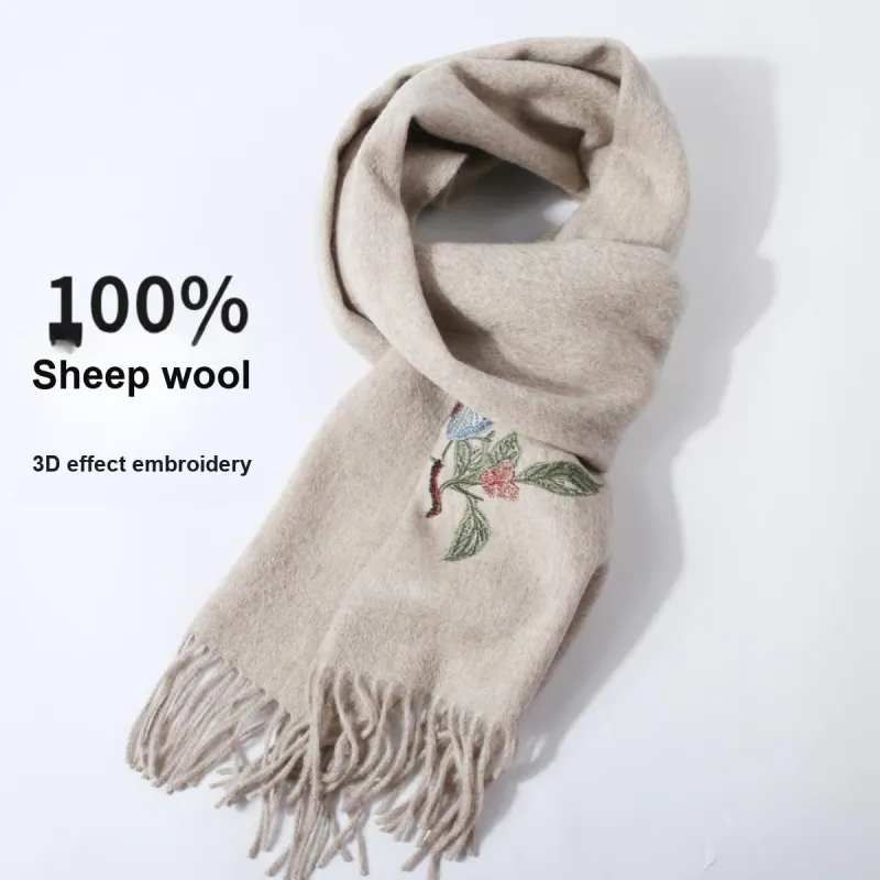 Shanghai Story 100% Sheep Wool Knit Scarves Women's Floral Butterfly Dance-6