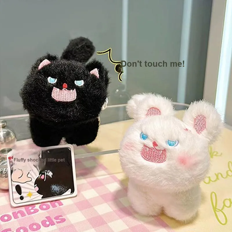 Narandu Plush Bag Accessory Unisex Black Fluffy Shocked Cat/White Fluffy Shocked Cat-6