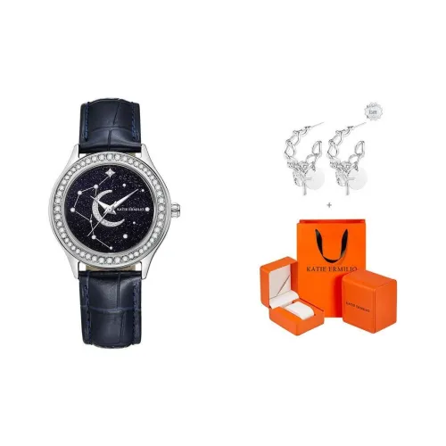 Katie Ermilio Women's Watch Кварцевый механизм ремень из натуральной кожи синий циферблат