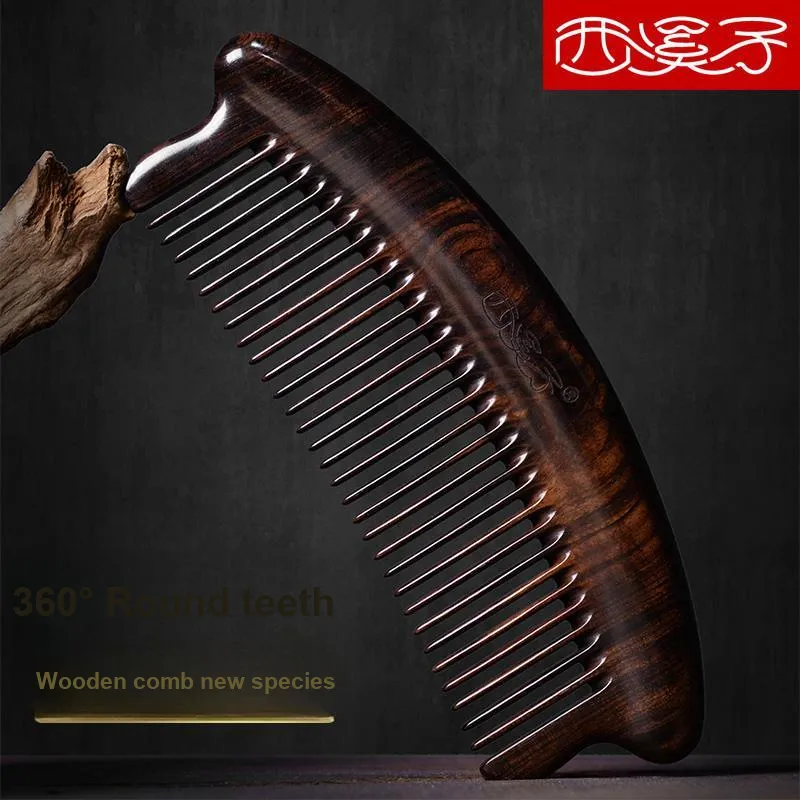 XIXIZI Natural Ebony Wood Whole Wooden Comb Premium Gift Box Set Carved From A Single Piece Of Wooden.-1