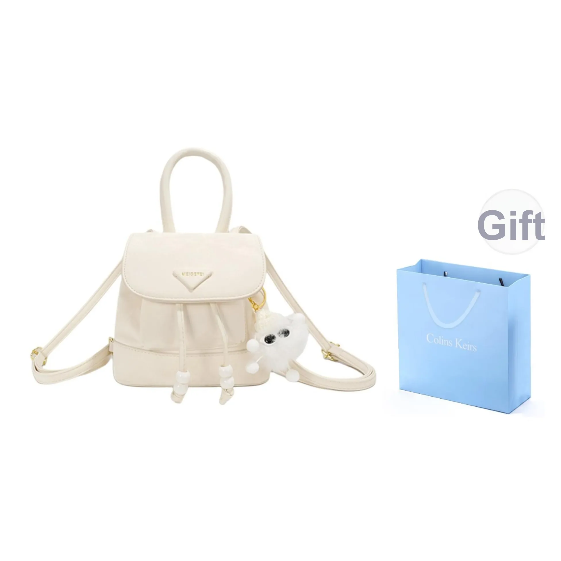 COLINS KEIRS Синтетическая кожа Нишевый дизайн Стиль преппи Коммутирование Путешествия Маленький рюкзак Стандартный Женский Экрю