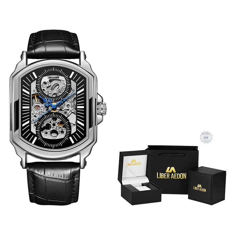 LIBER AEDON Wrist Watch Mechanical Movement Cut Out Dial Men's Watches-13
