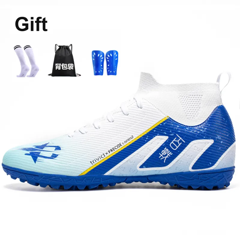 TriVict Win A Hundred Battles And Win A Hundred Victories. Soccer Shoes Unisex Mid Top White/Pink/Aqua/Blue-51