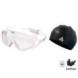White Swim Goggles (Transparent Lens)+Black Swimming Cap