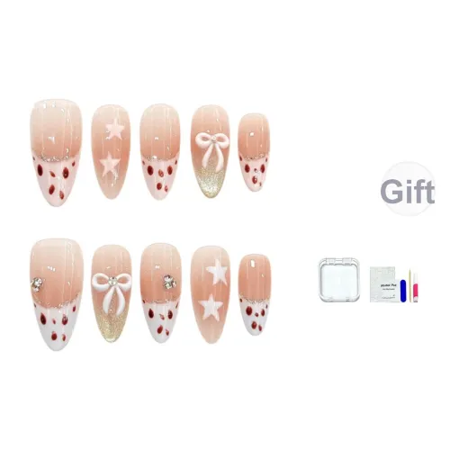 JINGCHANXUE Леопардовый принт французский кошачий глаз False Nail миндаль городской CHIC розовый телесный бант 16 мм