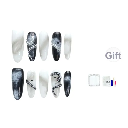 JINGCHANXUE Ручной пресс Змеиный False Nail Овал Дымчатый Серый Смоки Новый китайский стиль 20 мм