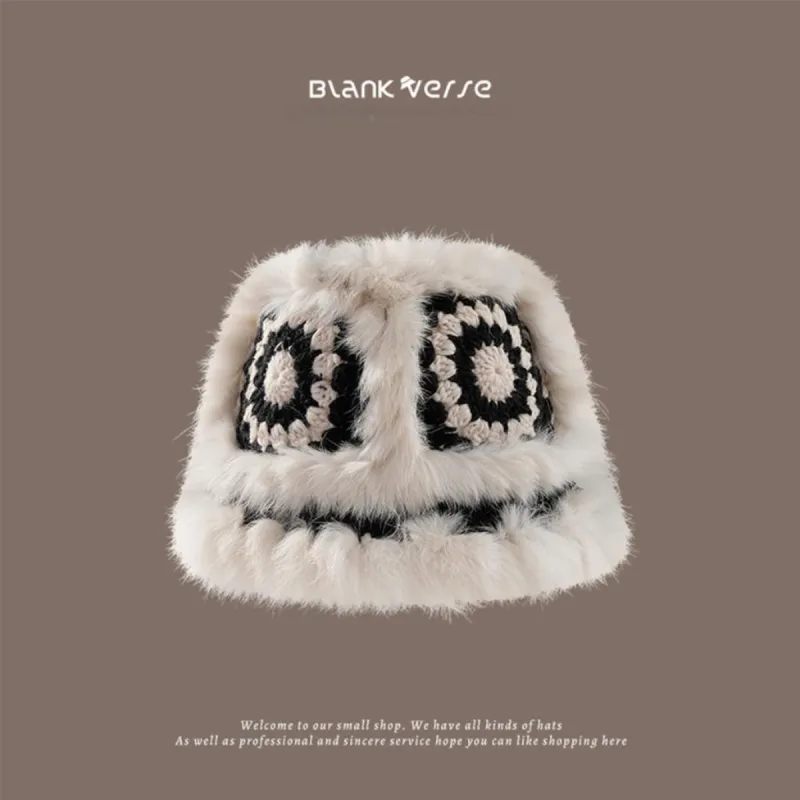 SMILING SHARK Rabbit Skin Fur Bucket Hats Women's-1