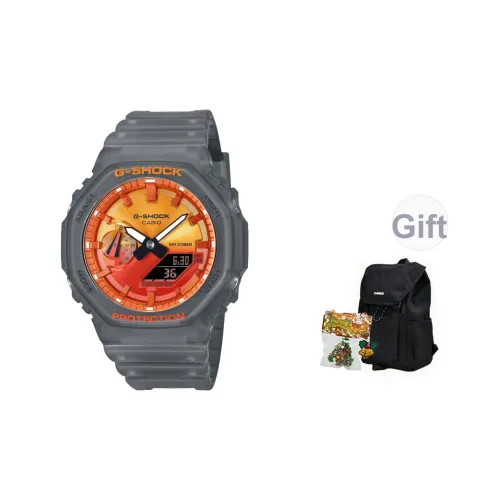 CASIO GA 2100FLS Collection Кварцевый механизм Смольный ремешок Часы Унисекс Апельсиновый циферблат