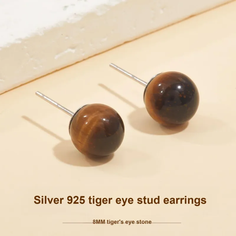 HELA DE HAI Natural Tiger's Eye Stone Stud Earrings Women's-22