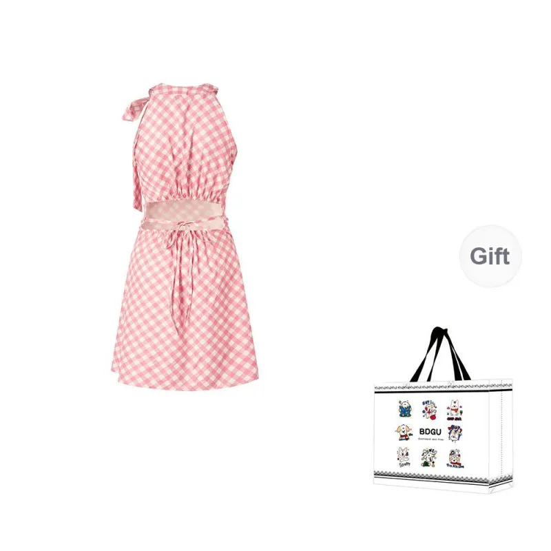BDGU Sleeveless Dress Women's Pink Plaid-1