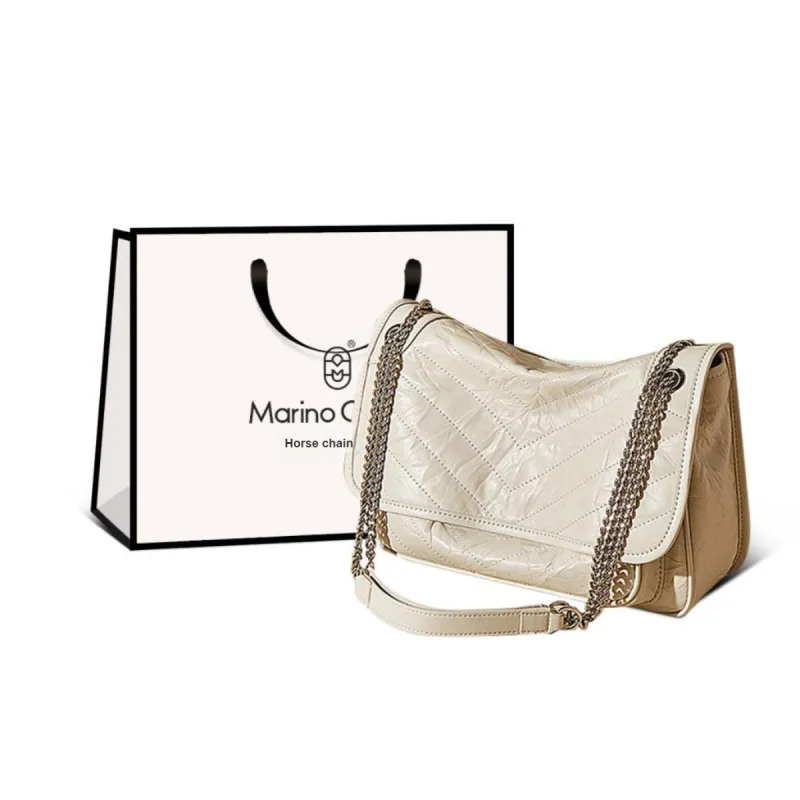 Marino Orlandi Cow Leather Synthetic Leather Chain Bag Shoulder Bag Medium Size Women's Black-6
