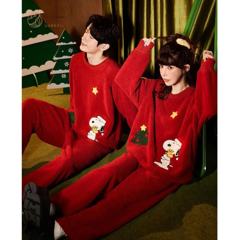 Gongdie x SNOOPY/ Pajama Set Unisex Red-4