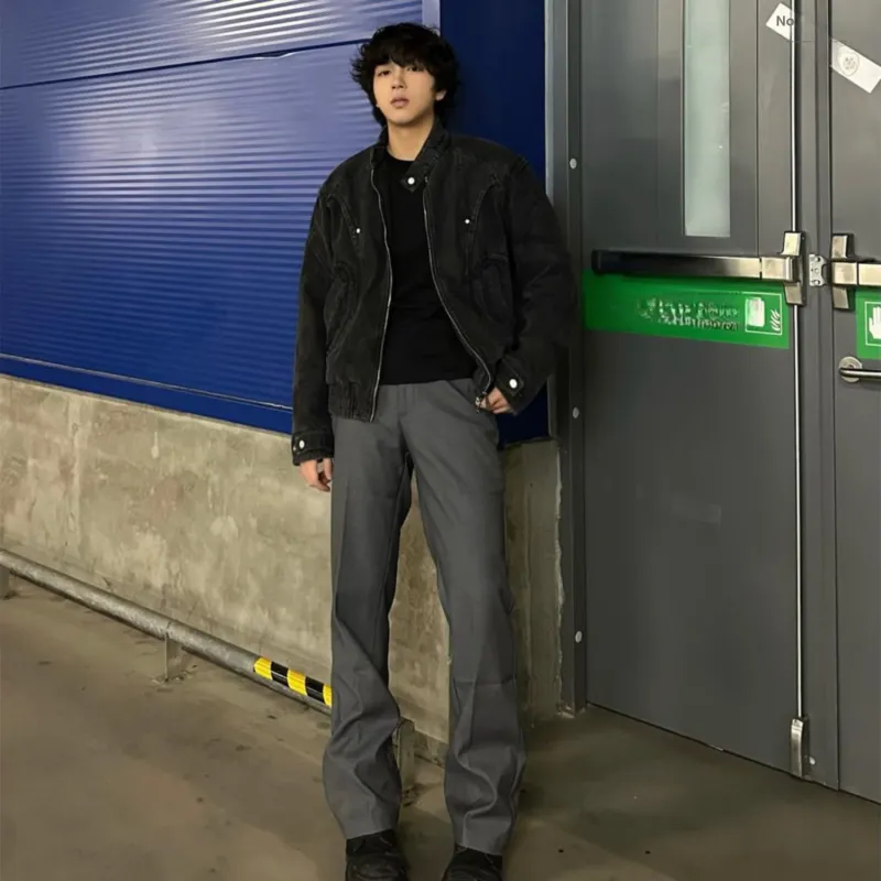 TESTUNG Effortless Style Cleanfit Business Suit Casual Pants With Draping Effect Unisex Black Single Item-16