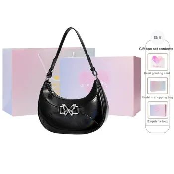 JUST STAR Artificial Leather Shoulder Bag Crossbody Bag Medium Size Women's Sweet Cool Black/Dreamy White/Denim Blue