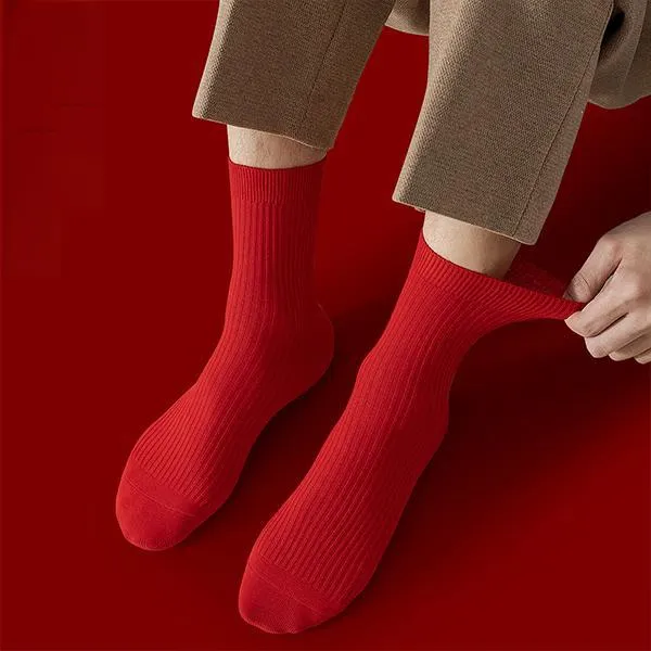 H YXIANG Mid Calf Socks Men's 5 Pack Red-1