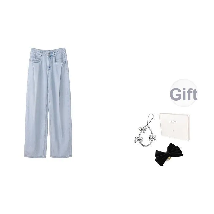 Fstudio Корейский стиль Маленький Универсальный Ножницы Джинсы прямого кроя Женские