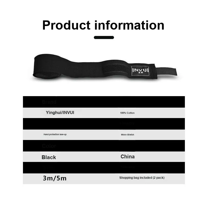 INVUI Boxing Accessories 100% Cotton Boxing Training Unisex 3m/5m Black-2