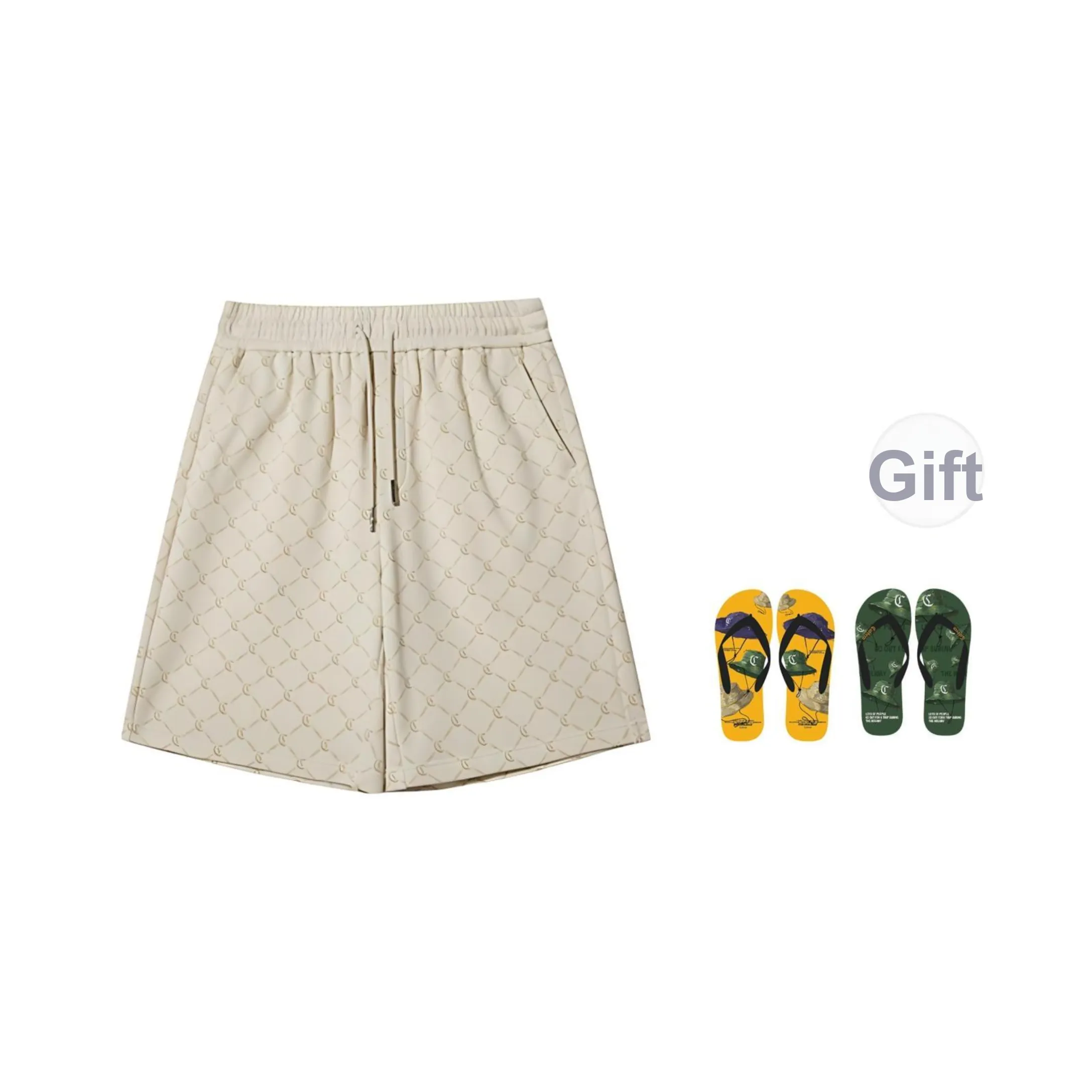 Cabbeen Повседневные шорты Модный бренд 100% хлопок Монограмма Полный принт Брюки длиной до колена Мужские