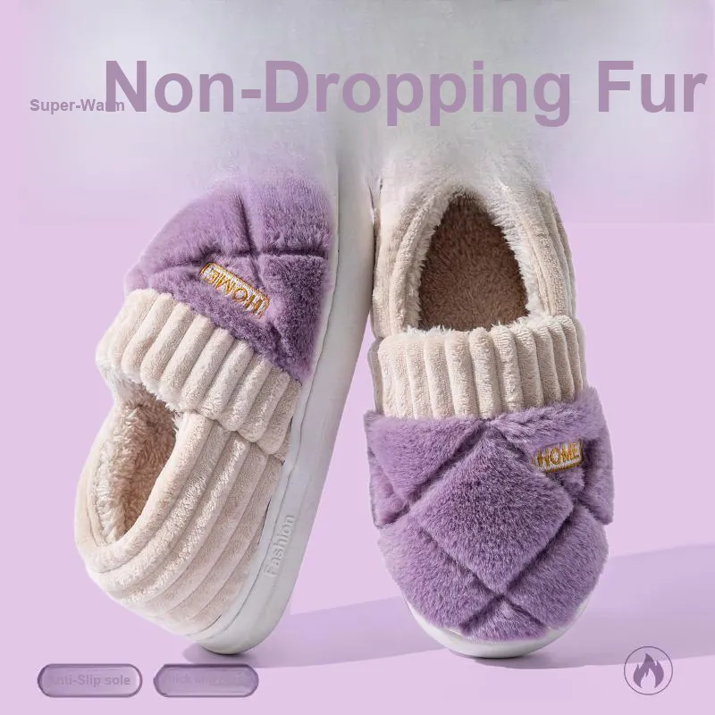 Foot Recreation Winter Solid Color Heel Covered Short Plush Platform Minimalist Style Cotton Slippers Unisex-22