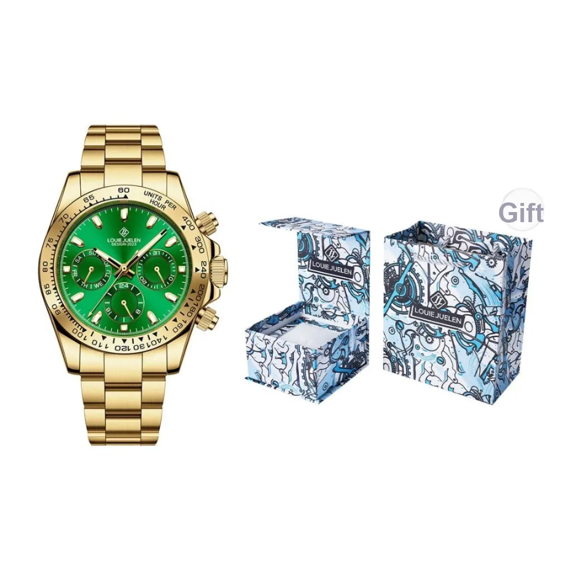 LOUIE JUELEN Ditan Collection Automatic Mechanical Movement Steel Strap Watch Men's Watches Green Dial