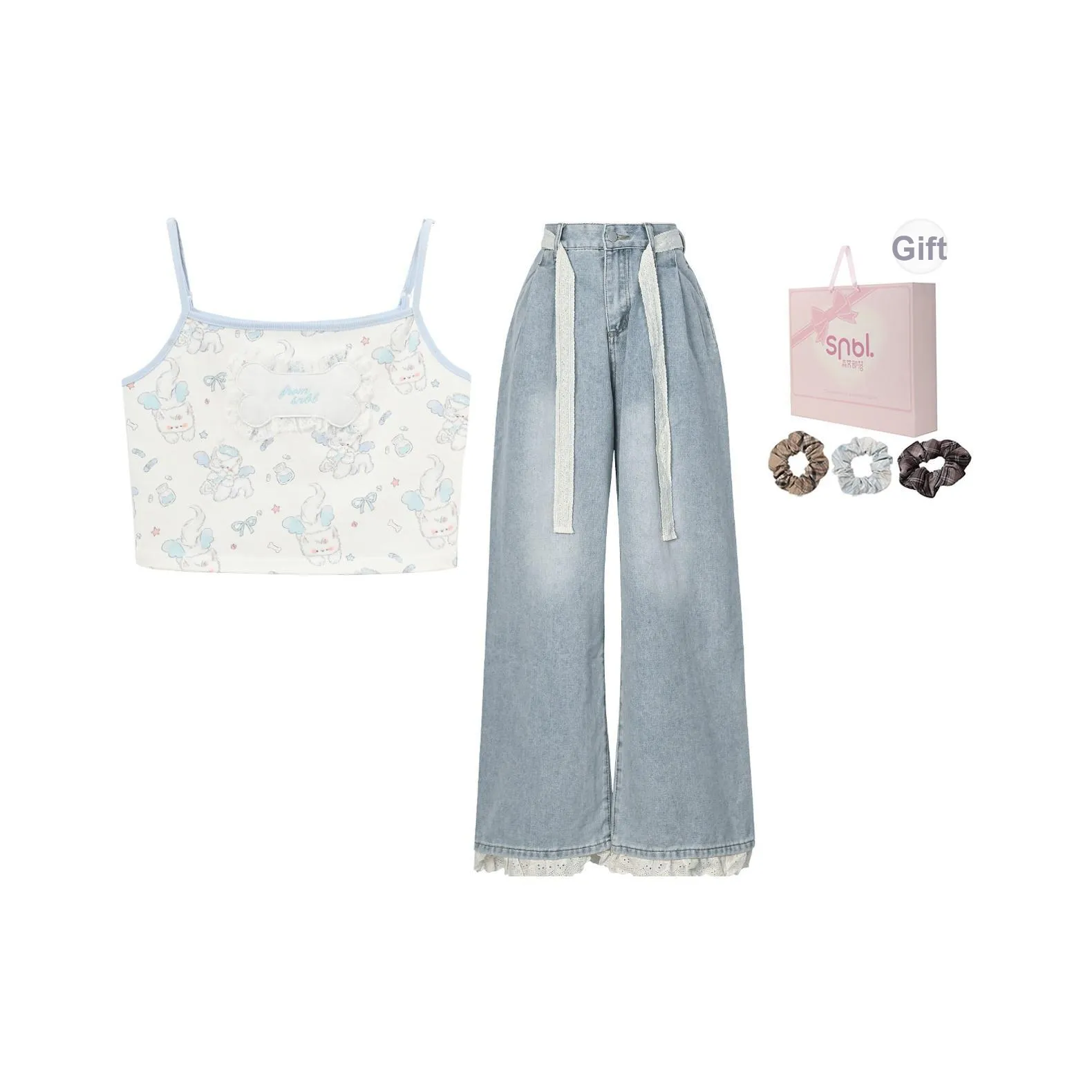 SNBL Повседневный костюм женский топ на бретелях + джинсы