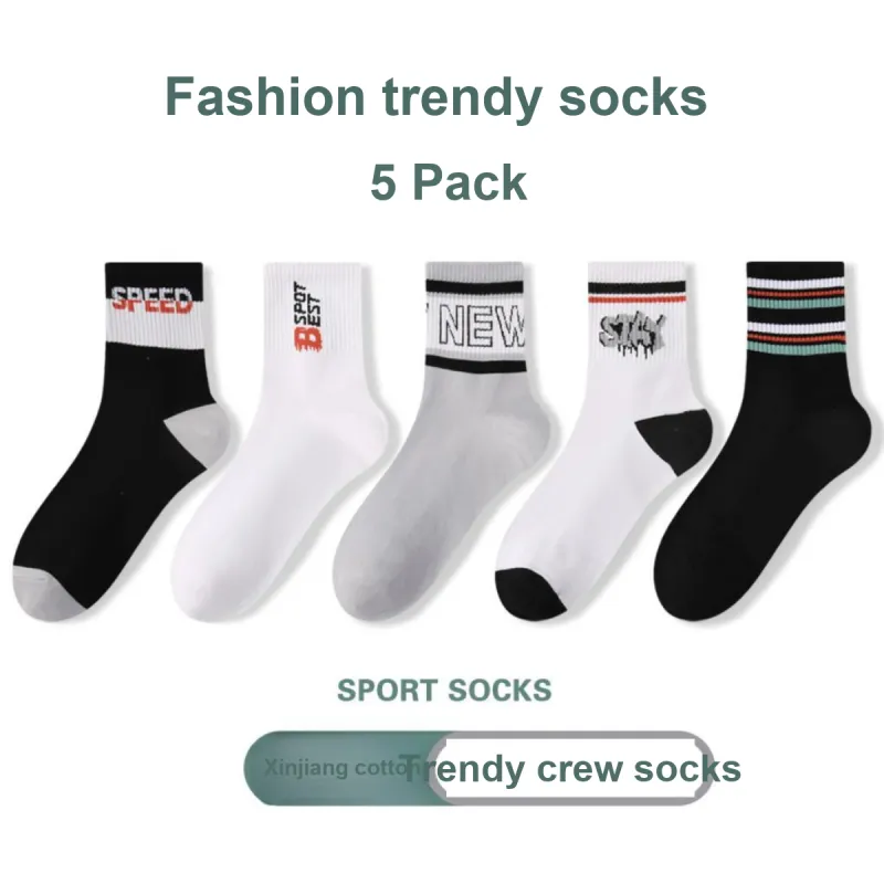 H YXIANG Mid Calf Socks Men's 5 Pack Multicolor-1