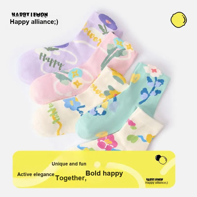 Happylemon Mid Calf Socks Women's 5 Pack-11