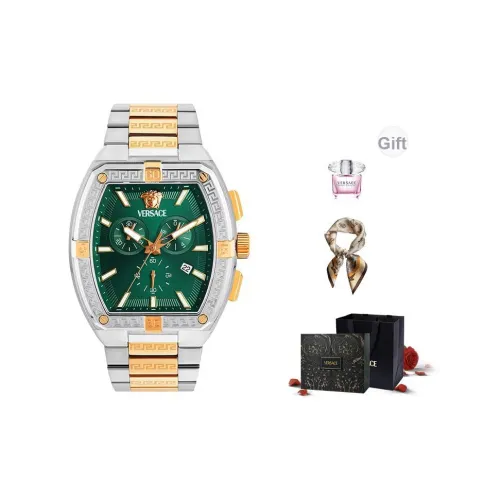 VERSACE Наручные часы Кварцевый механизм 44 мм Зеленый циферблат Мужские часы Ограниченная серия Удача Коробка + шелковый шарф + парфюм VERSACE