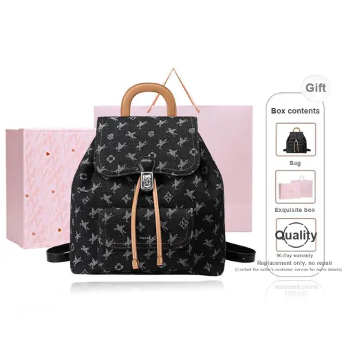 NUCELLE Fabric Denim Backpack For High School Students Travel Backpack Medium Size Women's Multicolor