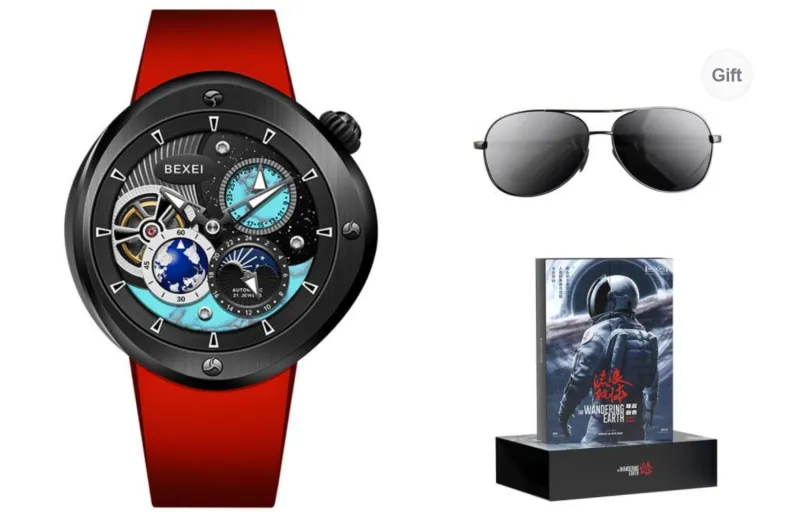 BEXEI The Wandering Earth Automatic Mechanical Movement Fluoroelastomer Strap Watch Men's Watches Black Dial-21