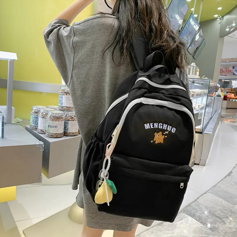 COMELY Nylon Backpack Student Backpack Laptop Bag Large Size Unisex Ecru/Black-2
