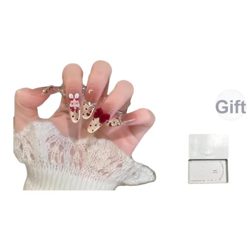 K'APEINE Луна Кролик Вечеринка Ручной Работы Накладные Ногти MID Длина (размер в длину) Овал Короткий Балерина Смешанный Цвет Однотонный Милый