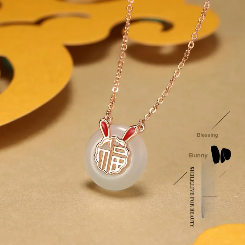 MUGONGZI Hetian Jade Necklaces Pale Greenish White Jade Women's-7