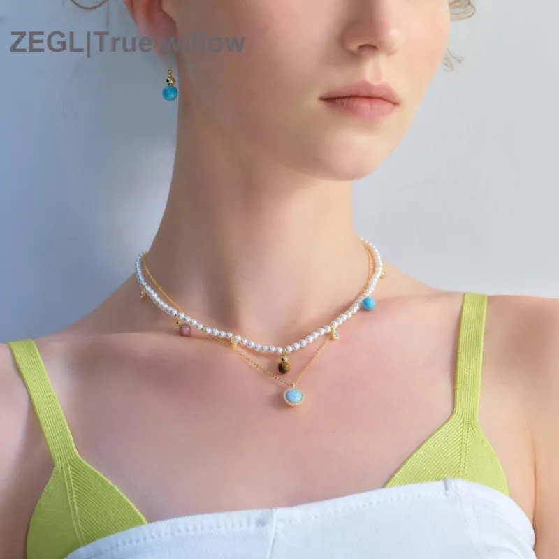 ZEGL Copper Plated In 14k Gold Necklaces Women's-6